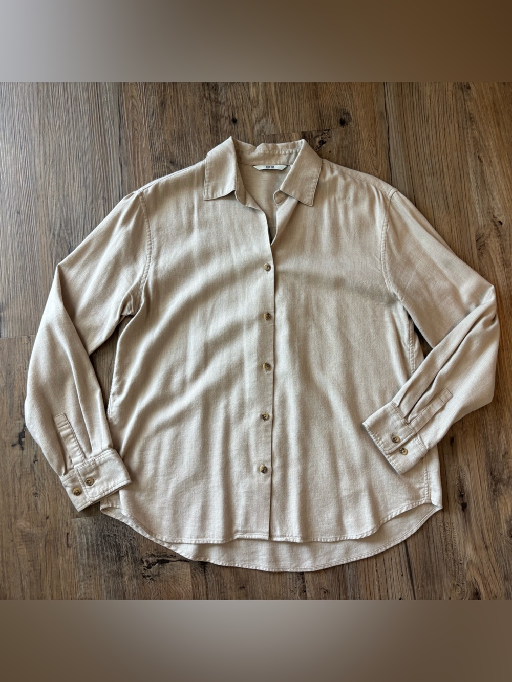 Uniqlo Soft Beige/Cream Flannel Button-Up Shirt (women’s small)